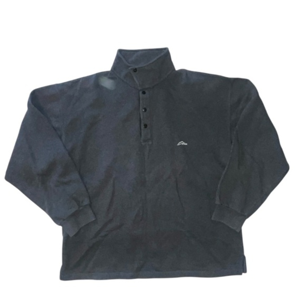 Vintage 90s Mock Neck Button Collar Pullover Sweatshirt Dark Grey